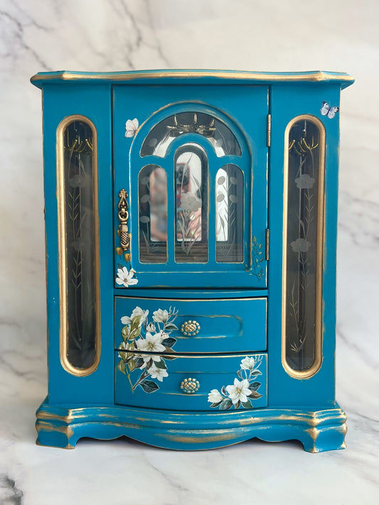 Turquoise Magnolia Restored Antique Jewelry Box