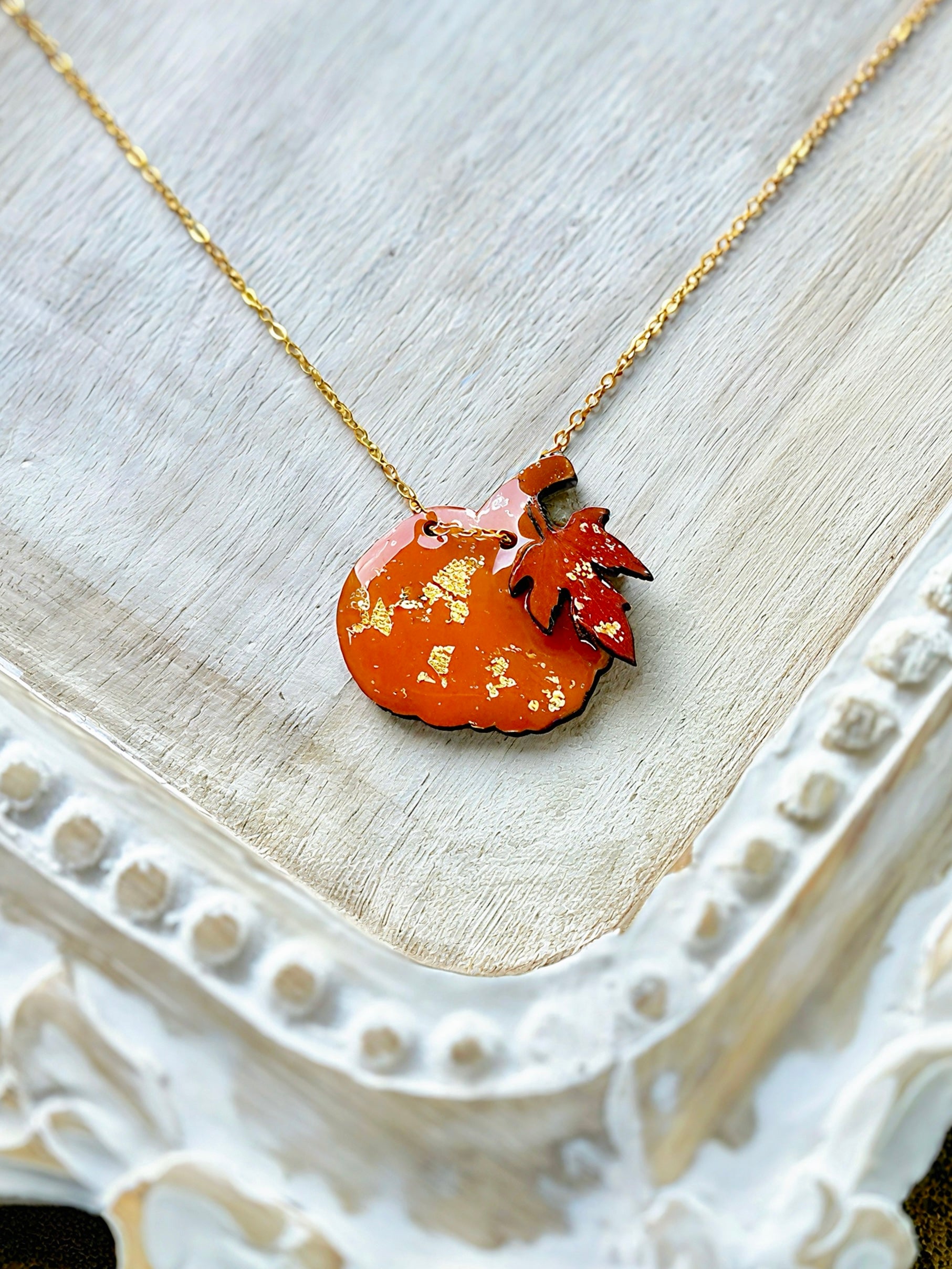 Big Pumpkin Wood & Resin Necklace