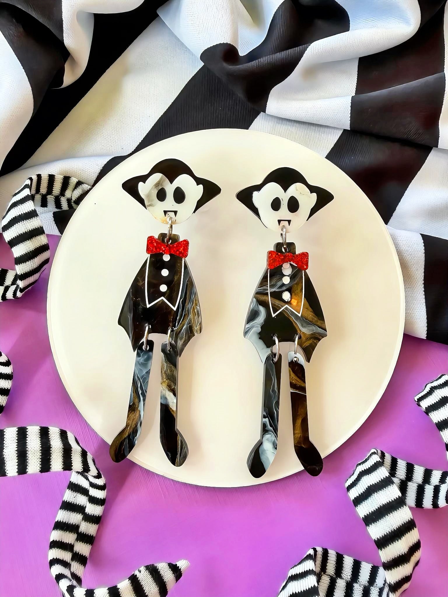 Dracula Dangle Earrings - Vampire Halloween Dangle Jewelry