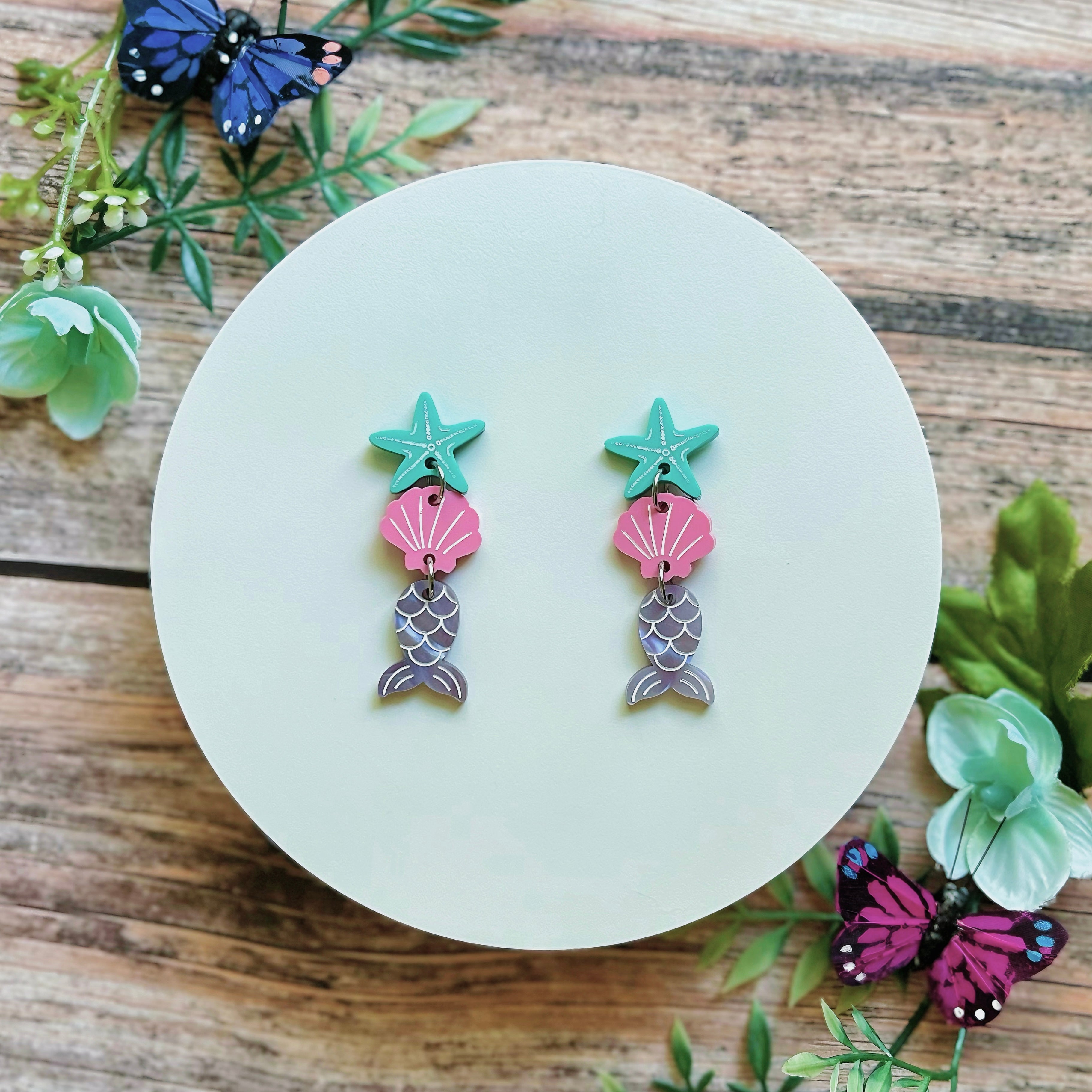Starfish, Shell & Mermaid Tail Earrings