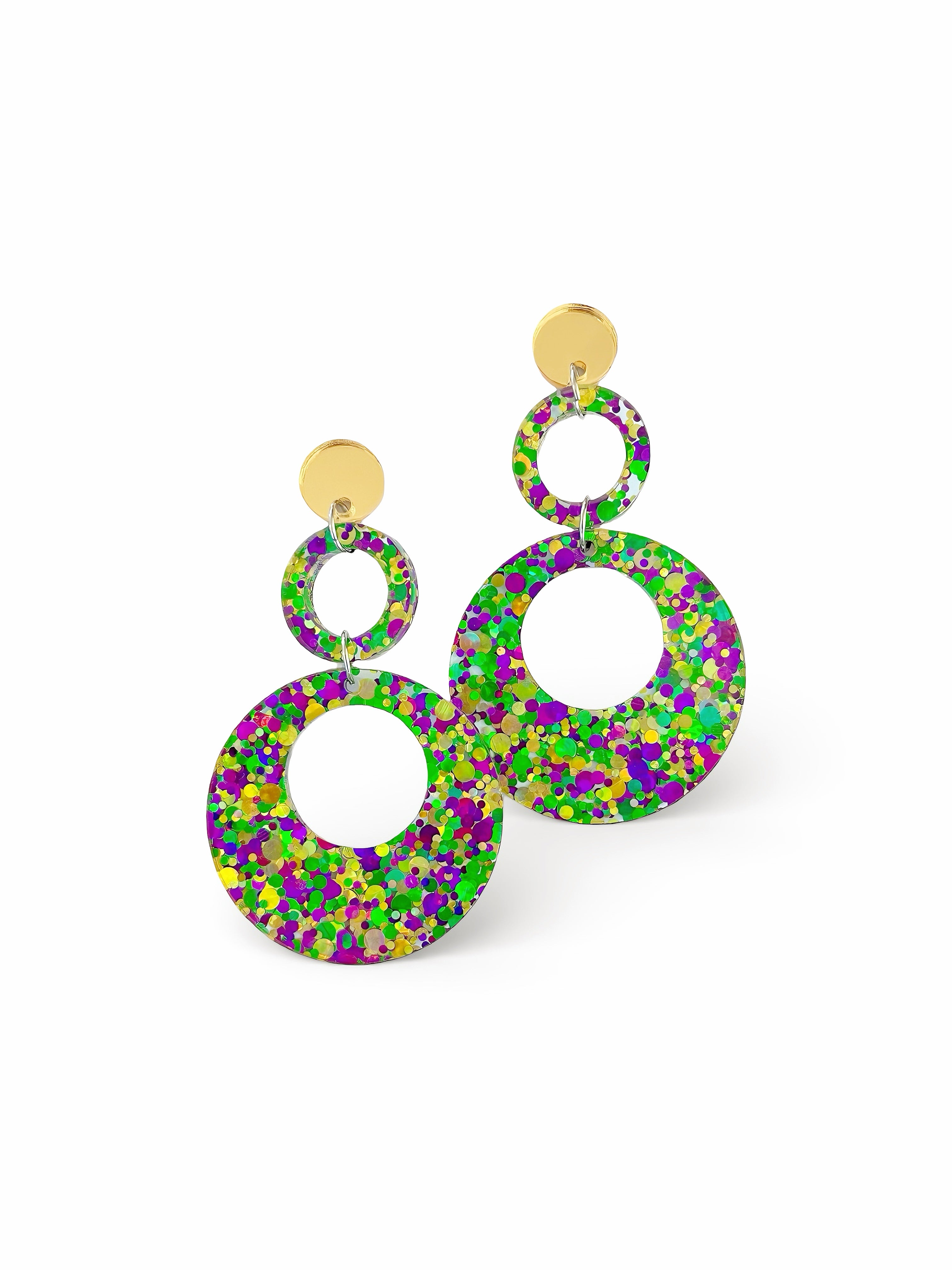 Mardi Gras Glitter Hoop Earrings
