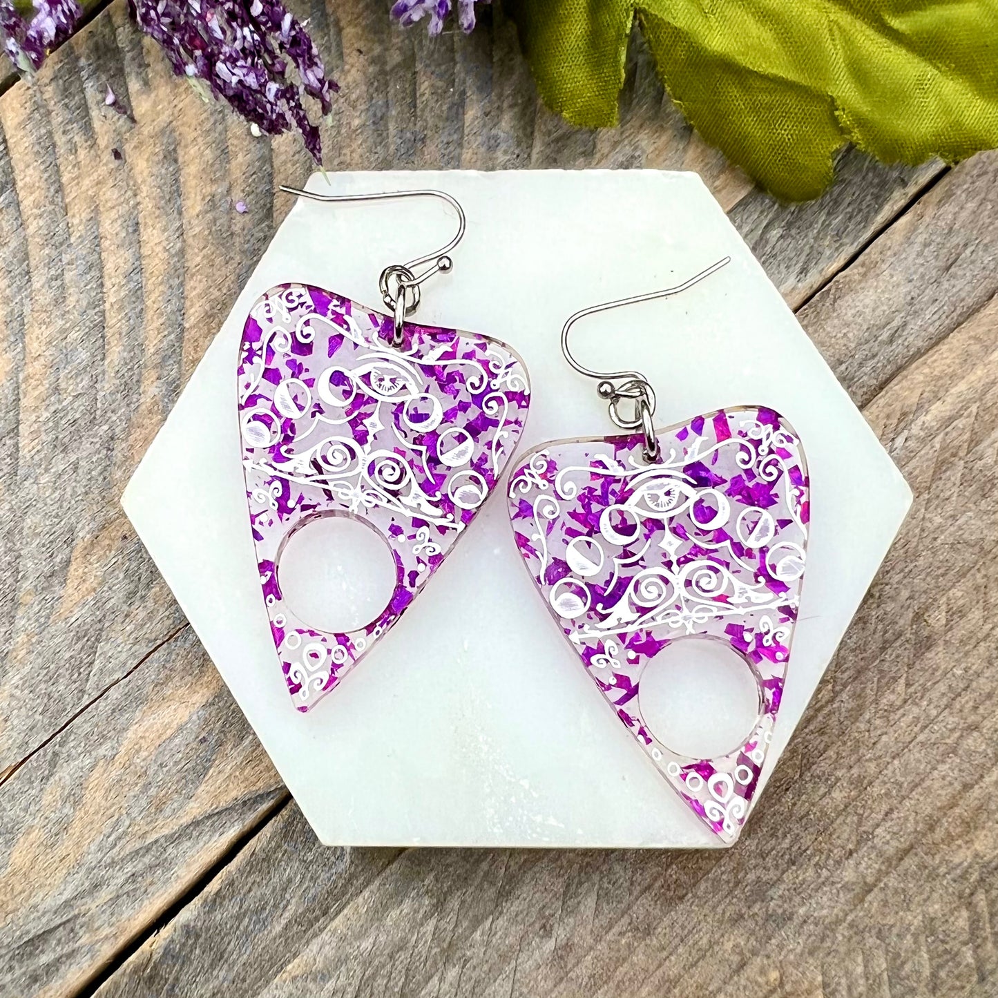 Purple Ouija Planchette Earrings