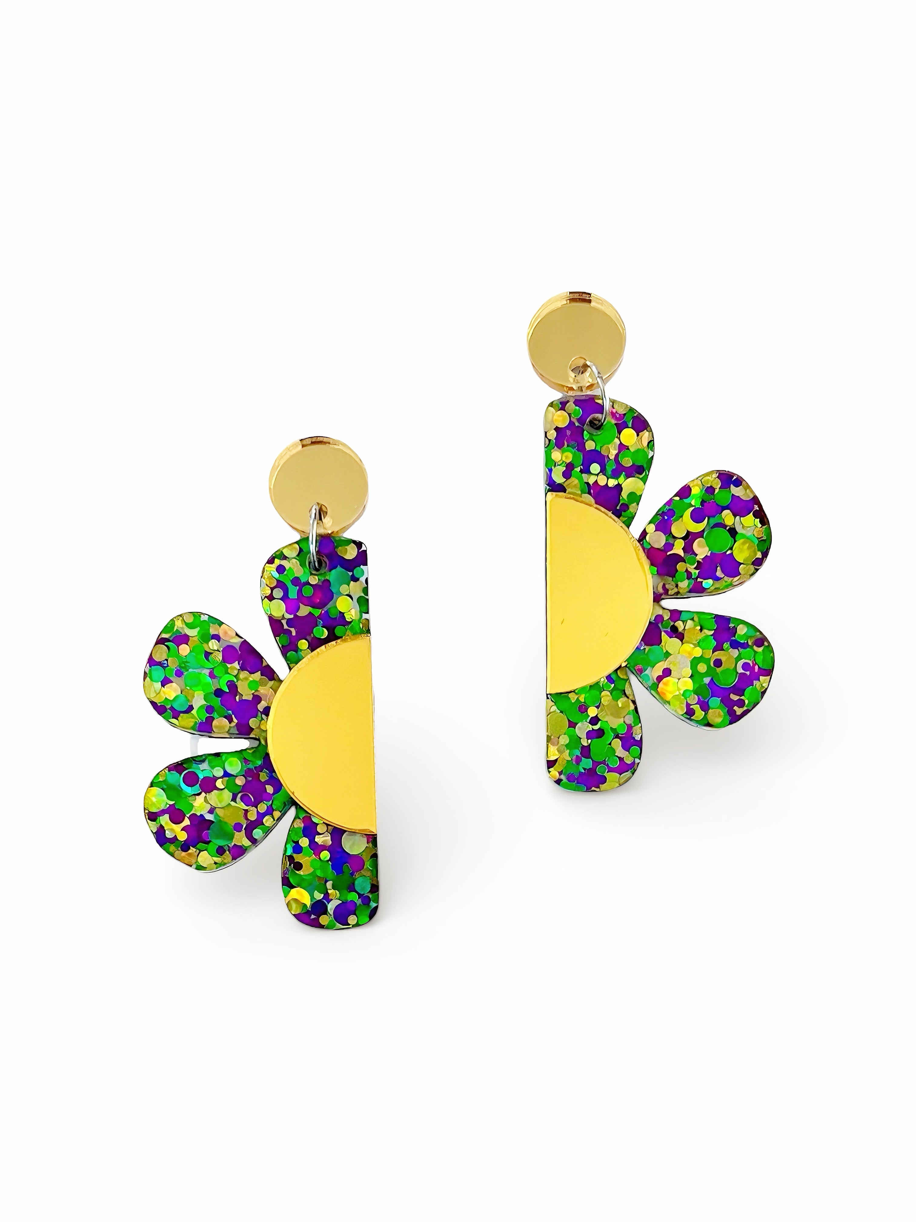 Mardi Gras Glitter Daisy Earrings