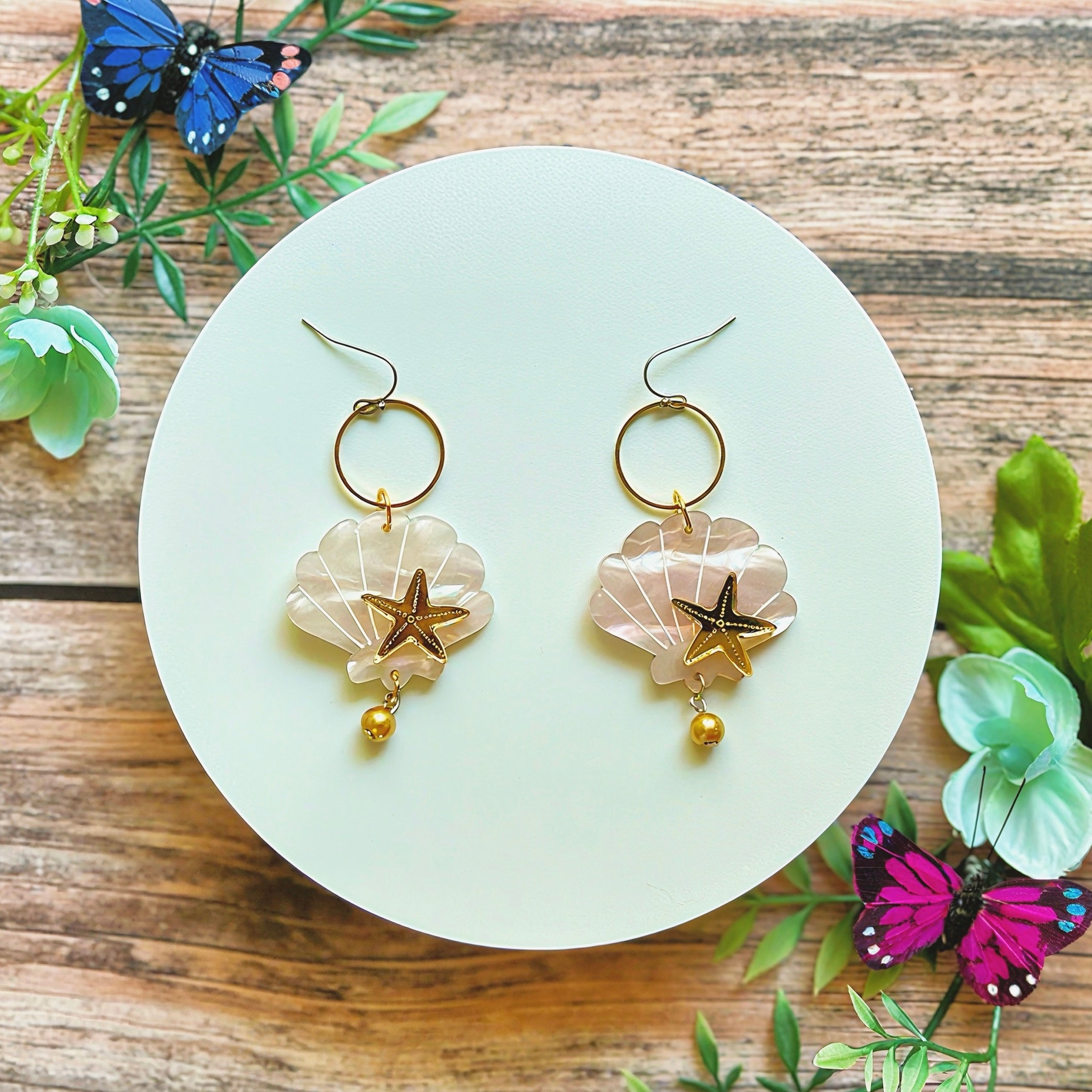 Pearlescent Seashell & Starfish Earrings