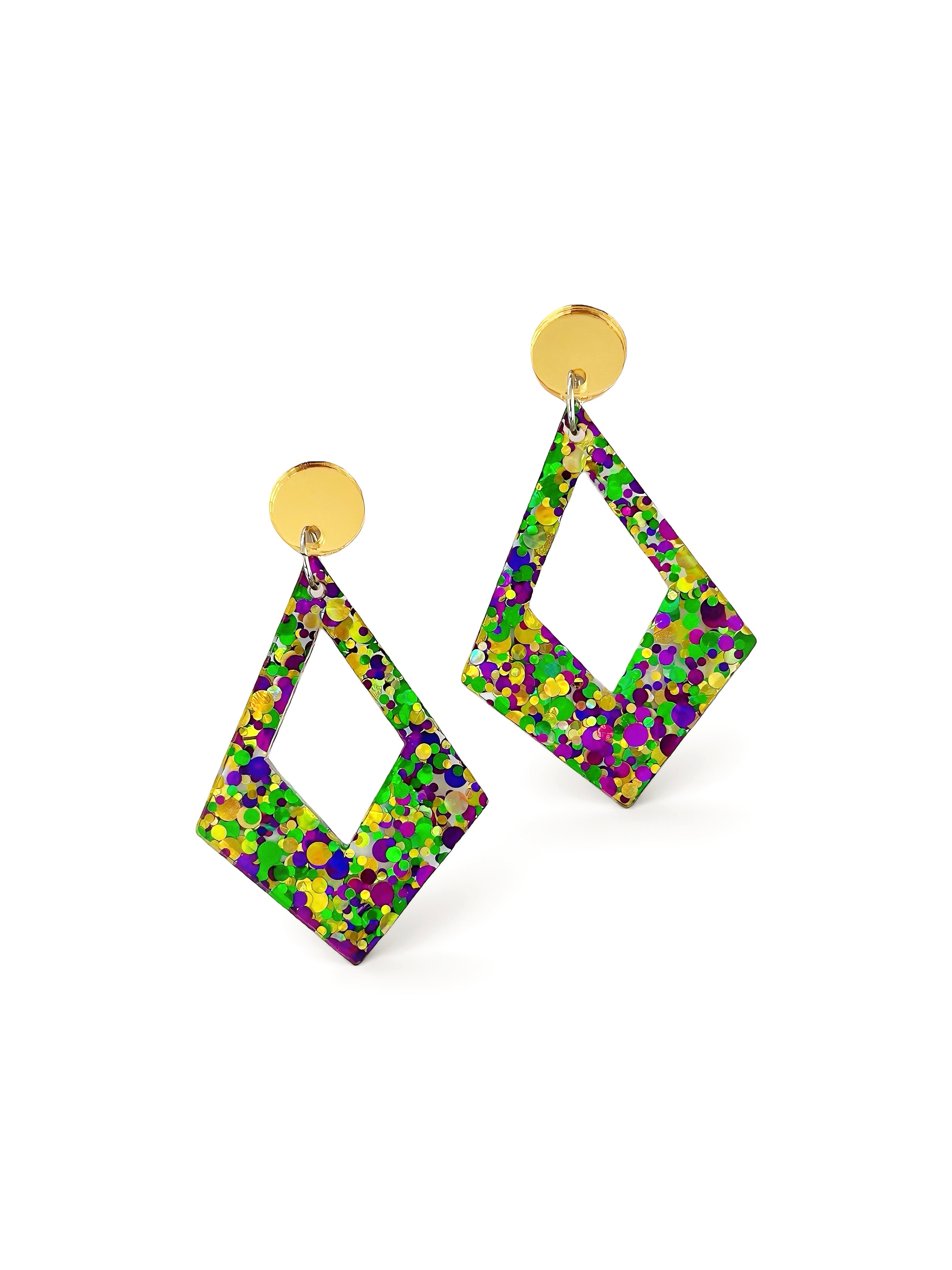 Mardi Gras Glitter Diamond Earrings