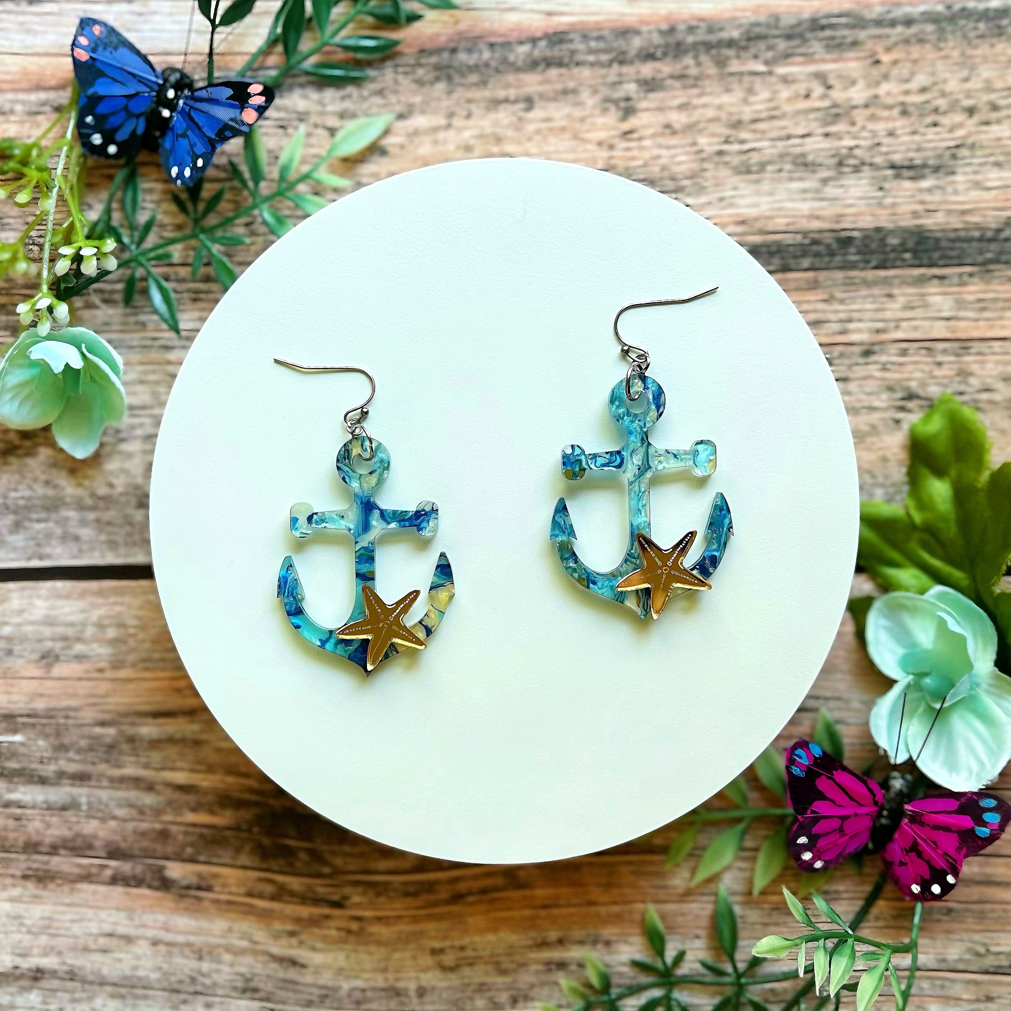 Ocean Anchor & Starfish Earrings