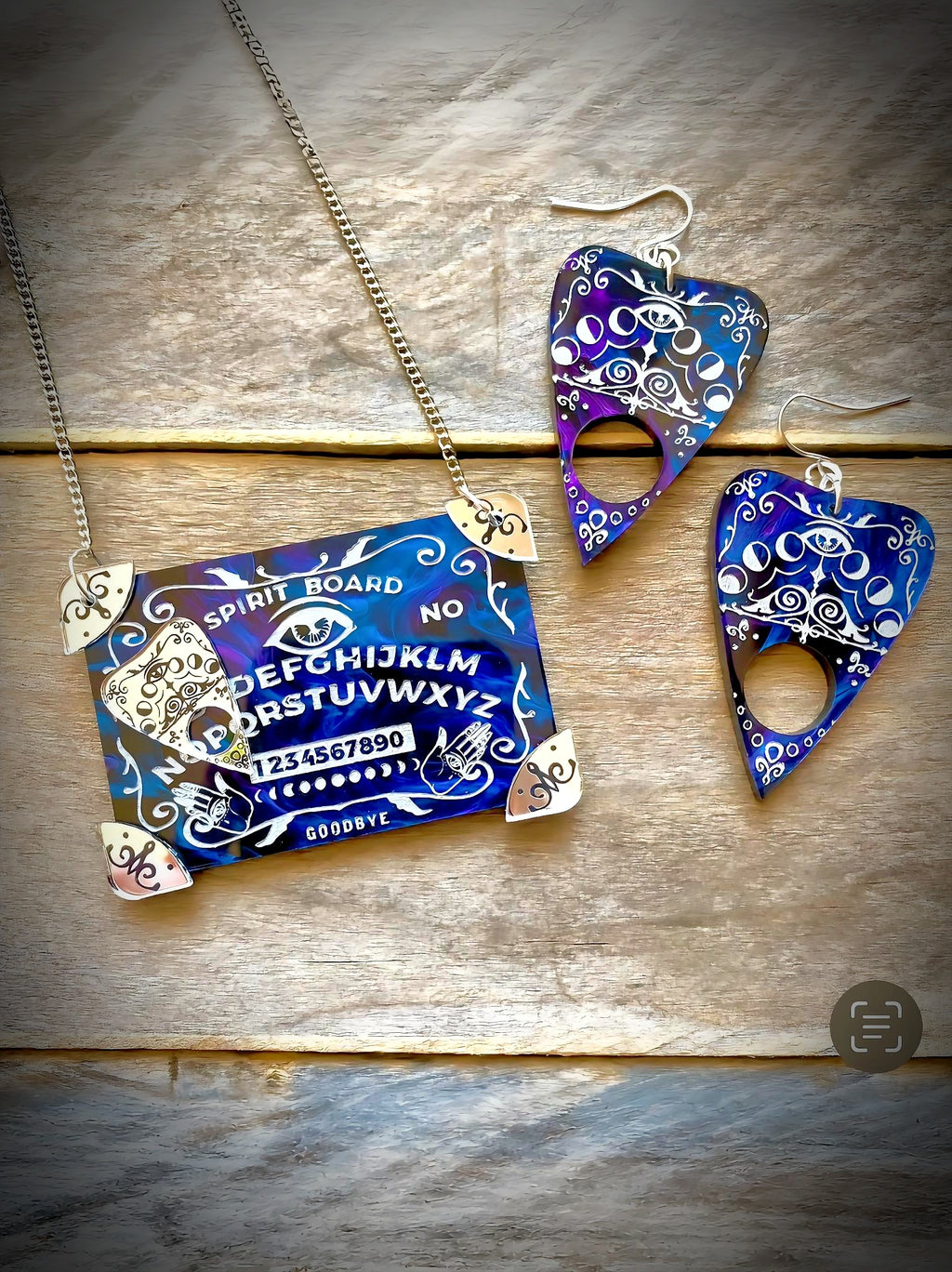 Ouija Board Necklace & Earring Set