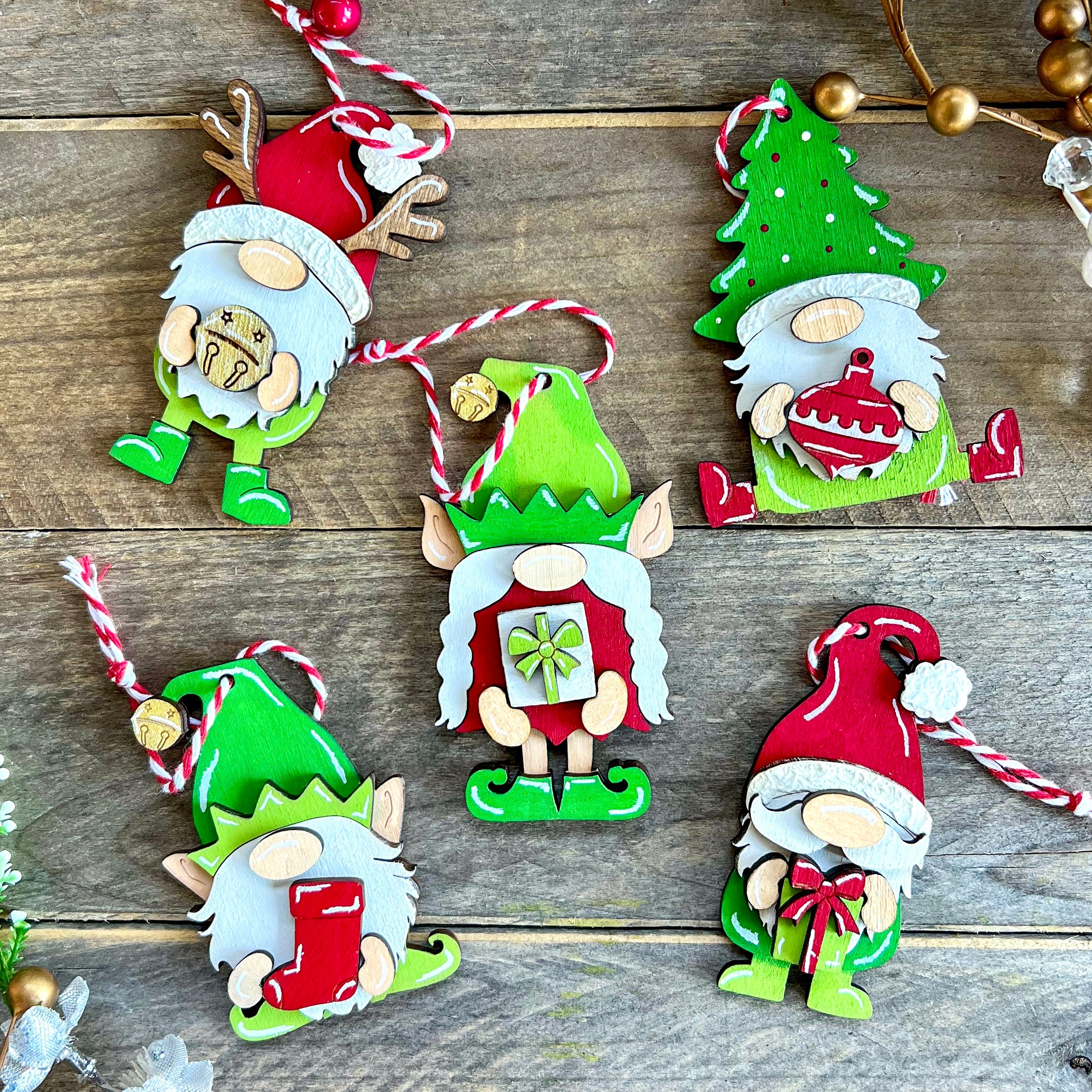 Holiday Gnome Ornaments (pack of 5)