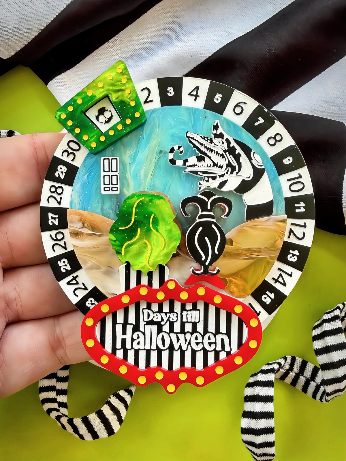 Spooky Spin Countdown Brooch (Interactive) - Interactive Halloween Countdown Statement Pin