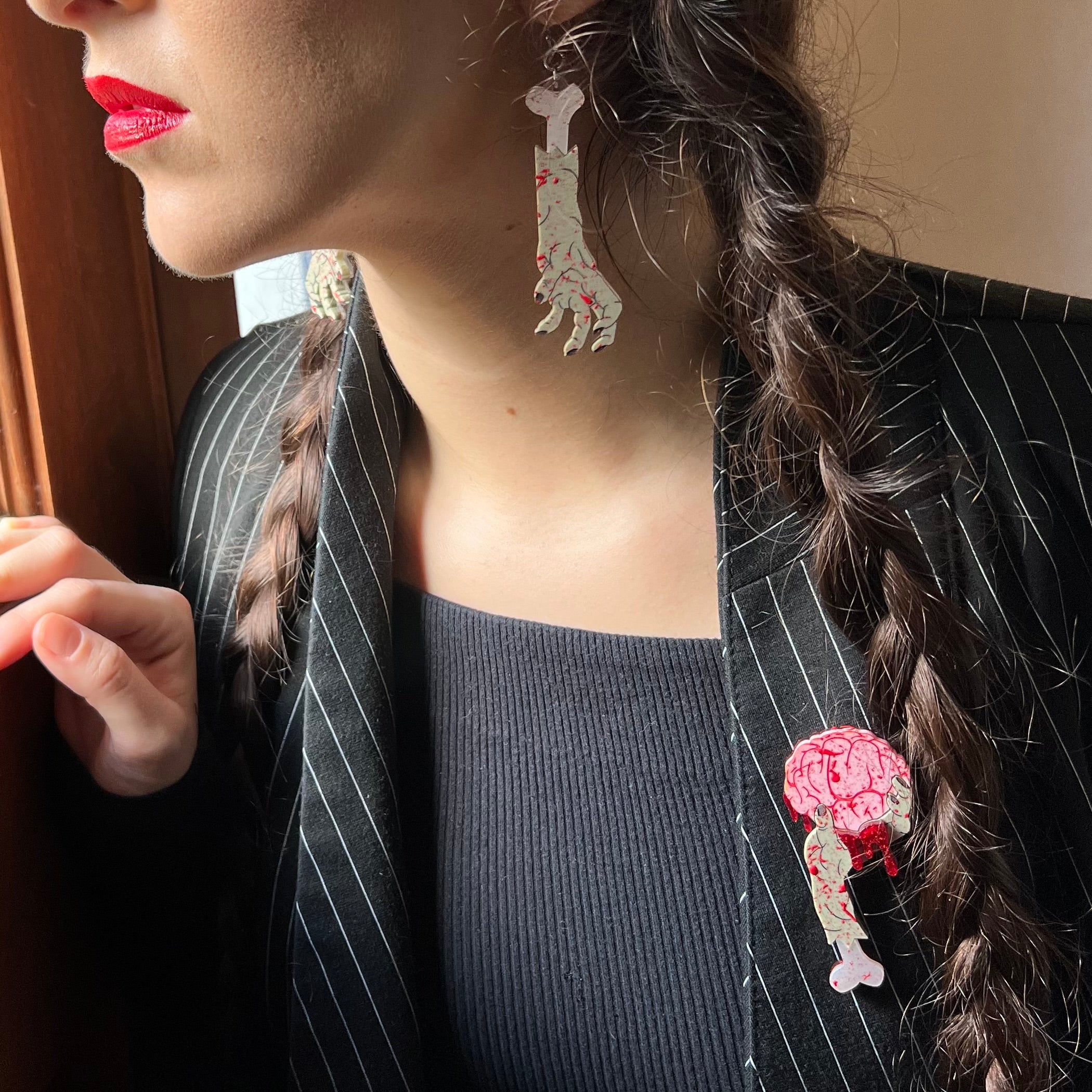 Zombie Brains Brooch & Earring Set