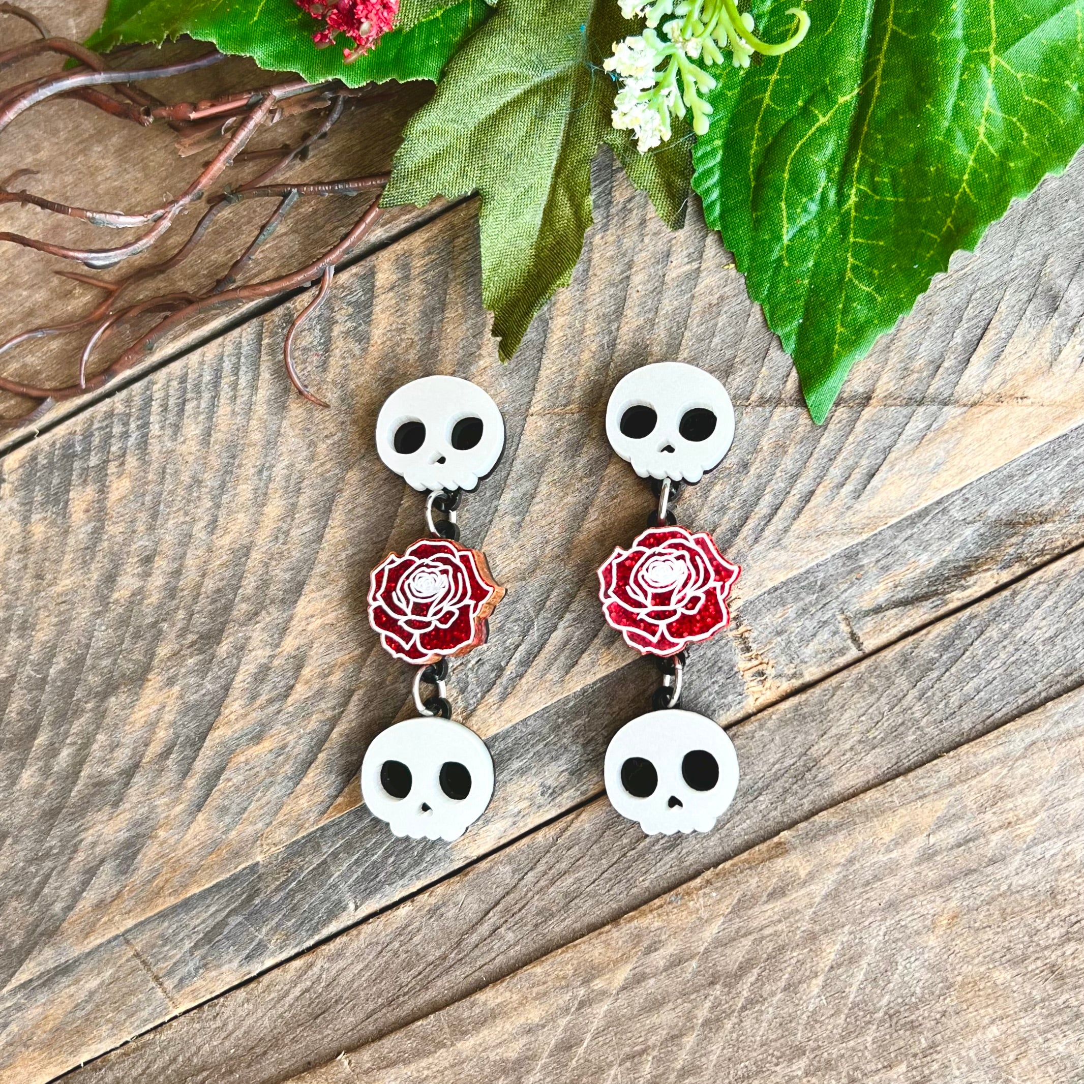 Skull Rose Earrings