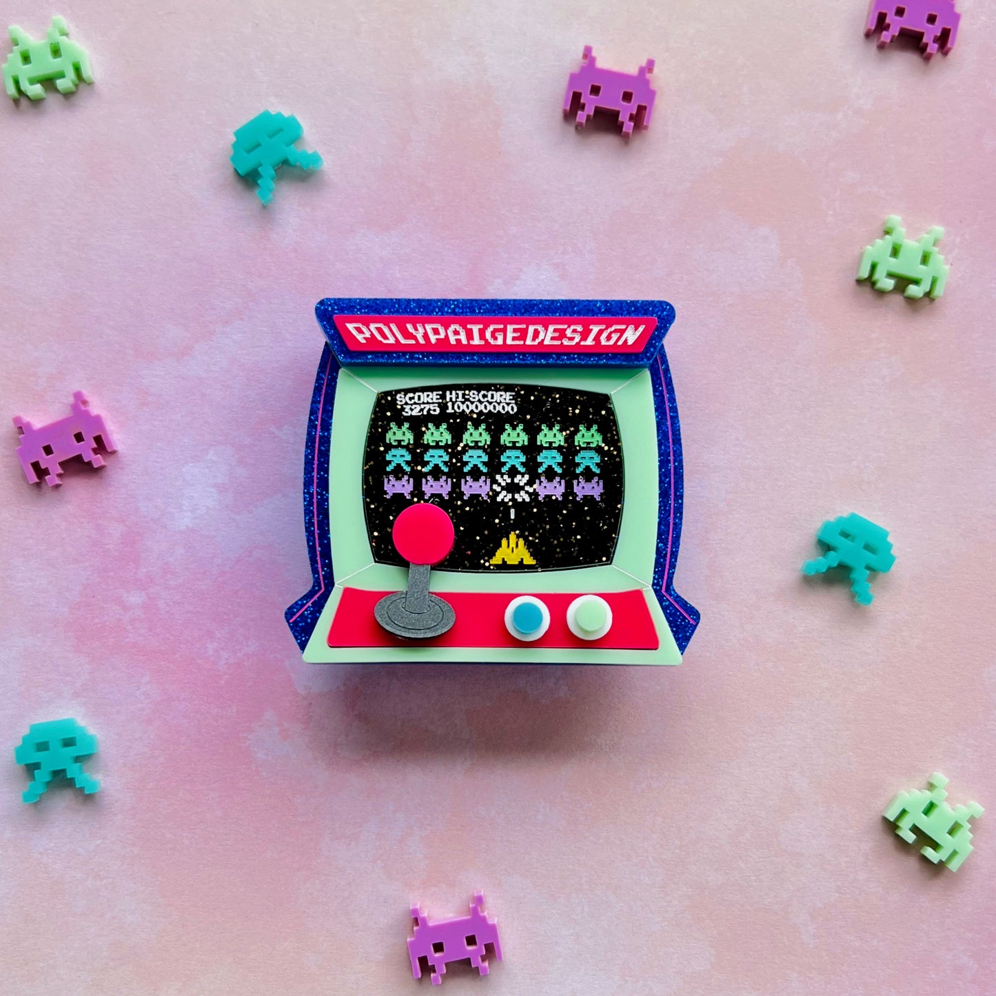 Arcade Game Brooch Space Attack